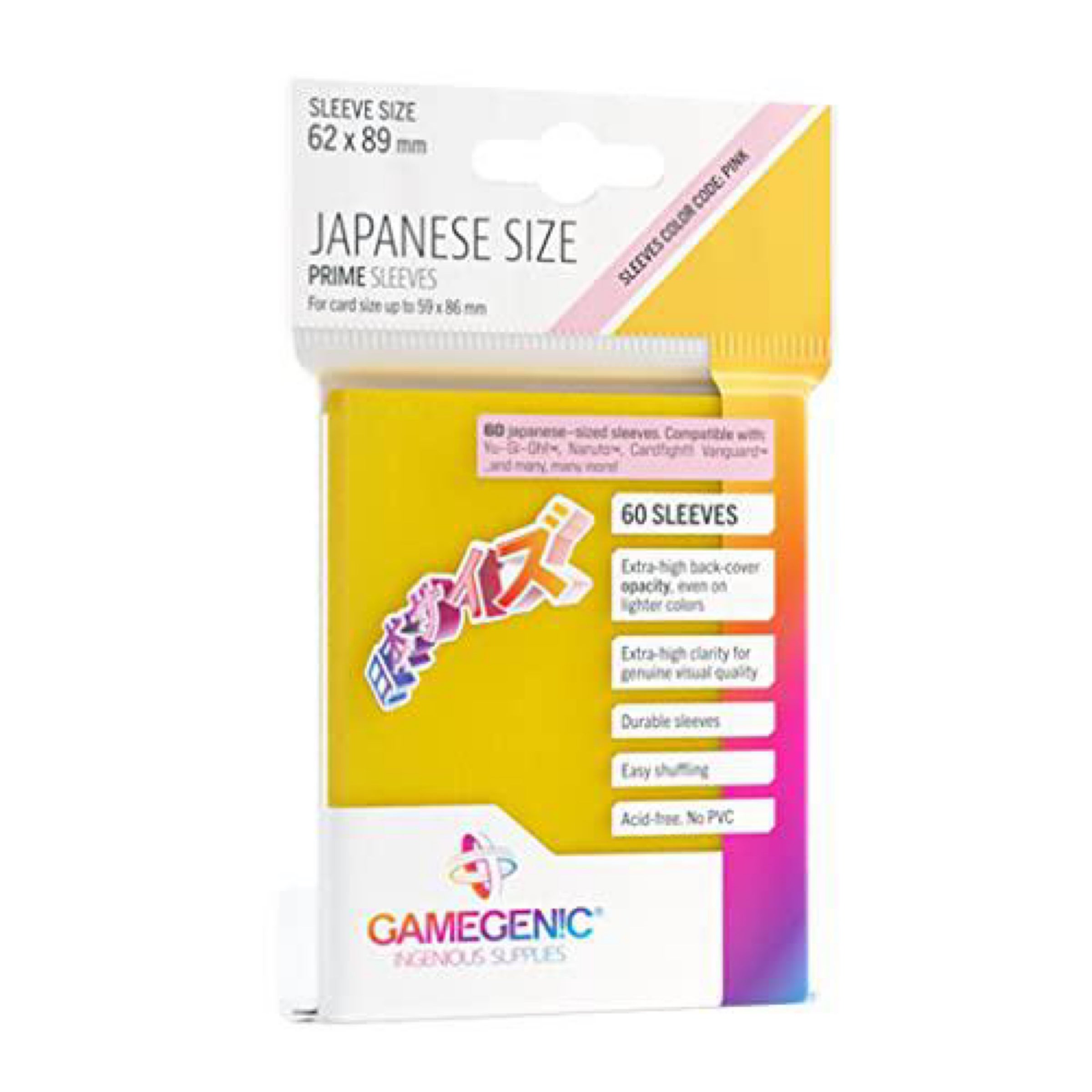 Gamegenic Prime Japanese Size Card Sleeves  Yellow 60ct  Smooth & Tough   for Cards Measuring up to 59mm x 86mm | VRINAT